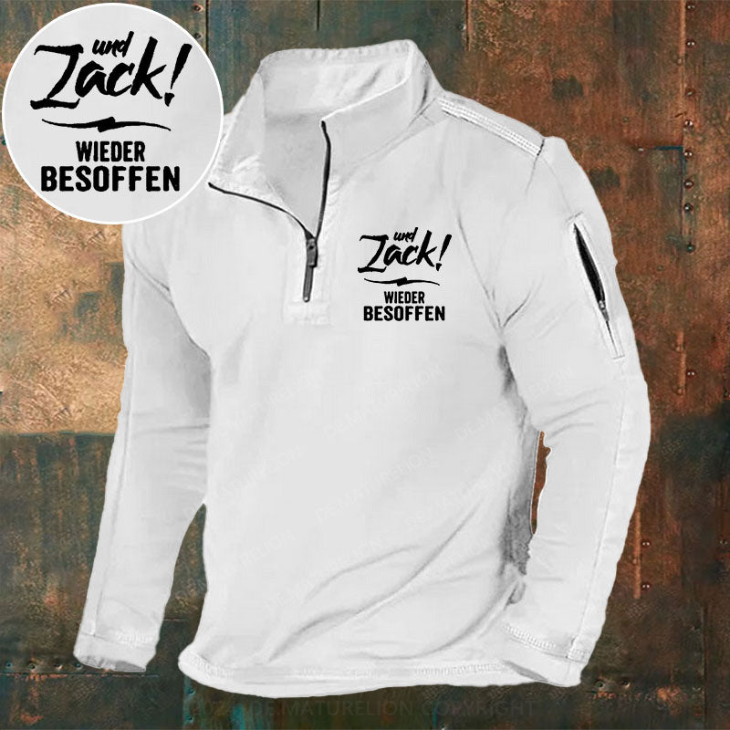 Und Zack wieder besoffen Stehkragen Reißverschluss Polo Shirt