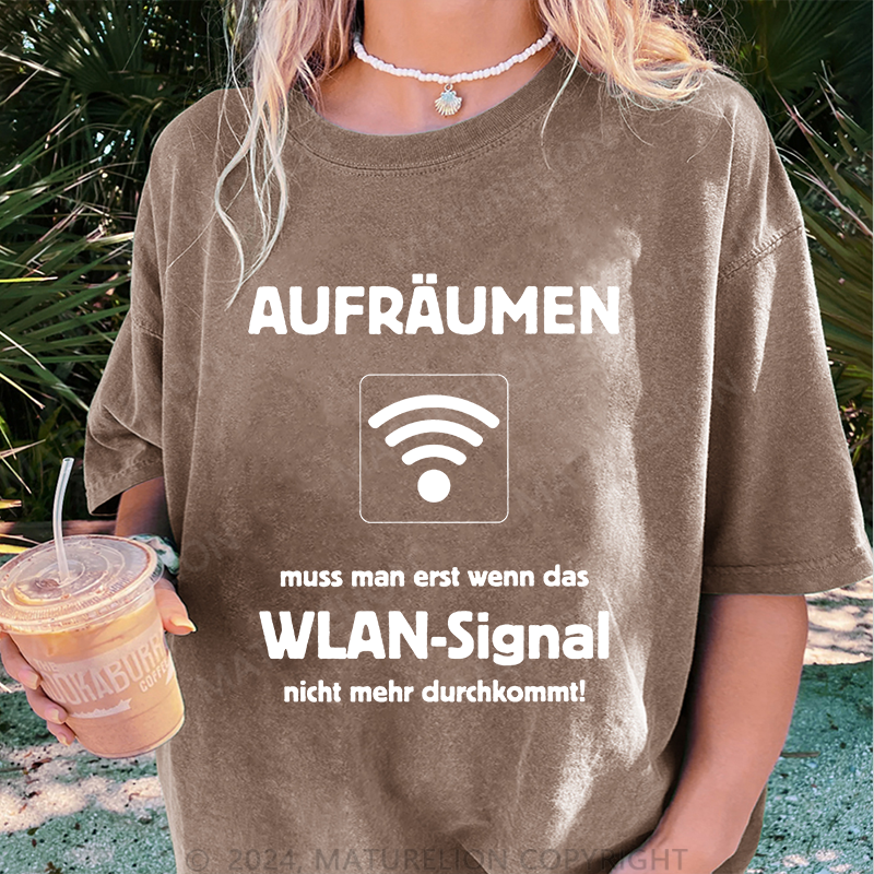 Maturelion Aufräumen WLAN Damen Gewaschene Vintage T-Shirt