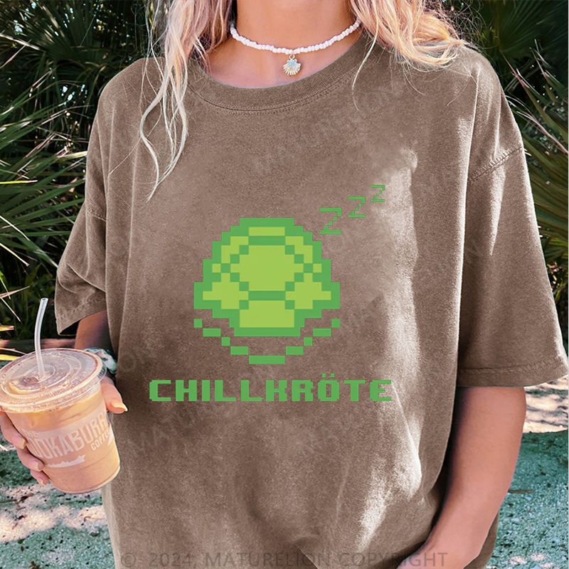 Maturelion Chillkröte Damen Gewaschene Vintage T-Shirt