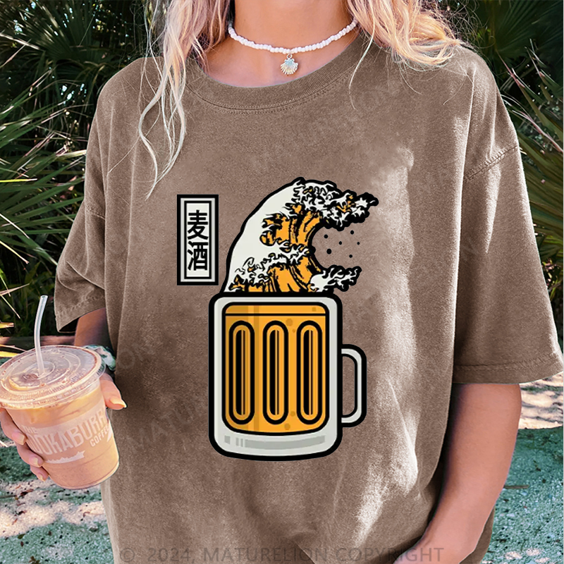 Maturelion Japanisches Bier Damen Gewaschene Vintage T-Shirt