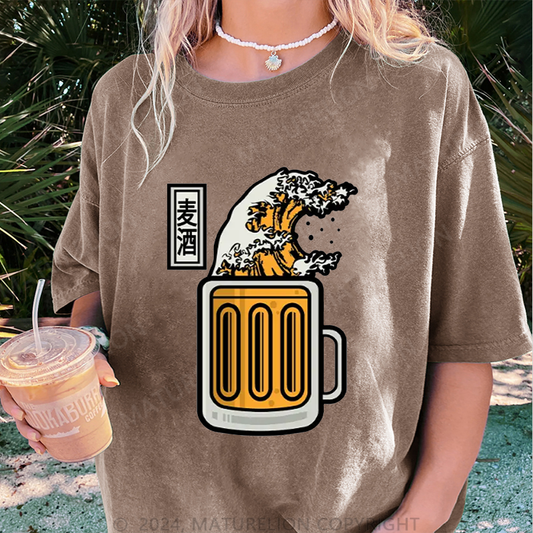 Maturelion Japanisches Bier Damen Gewaschene Vintage T-Shirt
