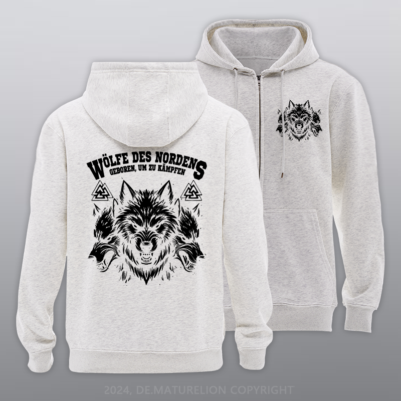 Maturelion Wölfe des Nordens Reißverschluss Hoodie