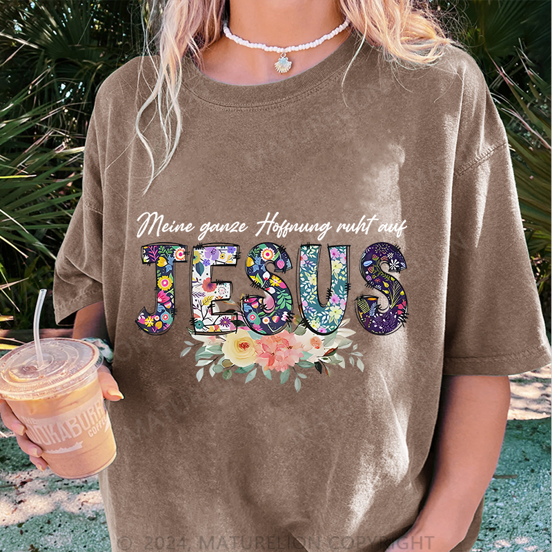 Maturelion Jesus Damen Gewaschene Vintage T-Shirt