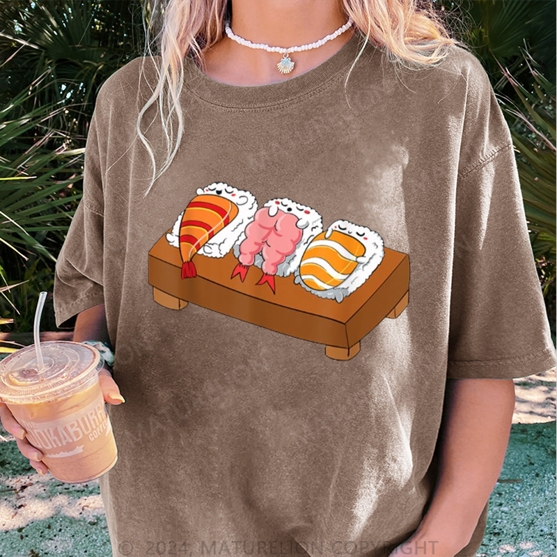 Maturelion Sushi Damen Gewaschene Vintage T-Shirt
