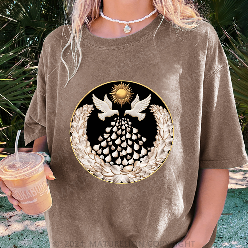 Maturelion Friedenstaube Damen Gewaschene Vintage T-Shirt