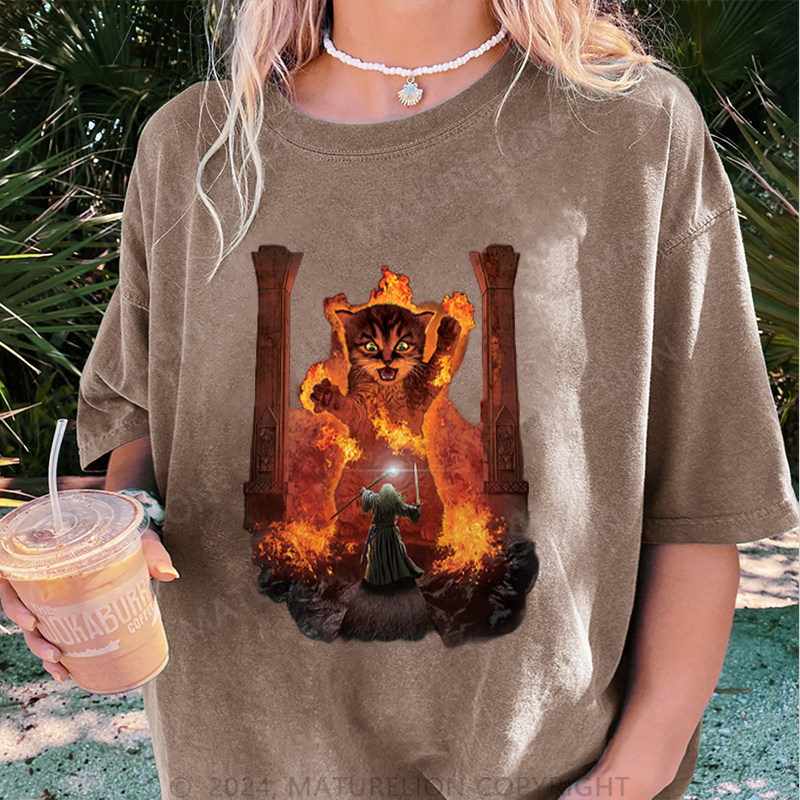 Maturelion Wütende Katze Damen Gewaschene Vintage T-Shirt