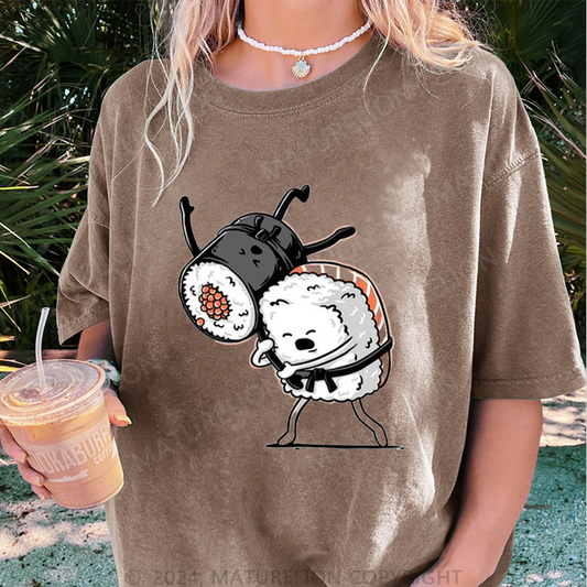 Maturelion Sushi Damen Gewaschene Vintage T-Shirt