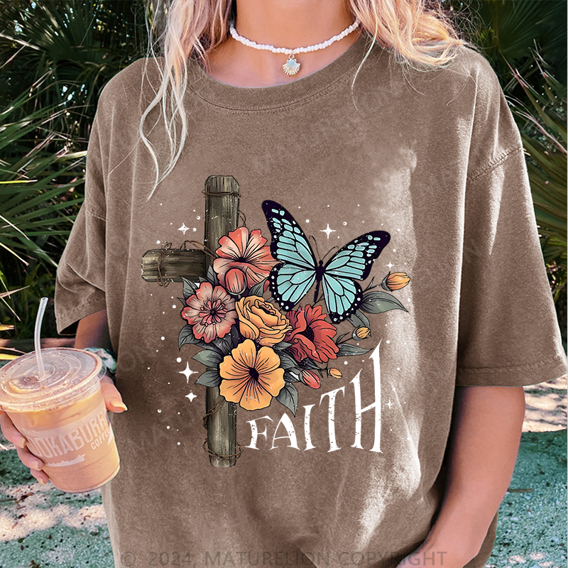 Maturelion Glaube Damen Gewaschene Vintage T-Shirt