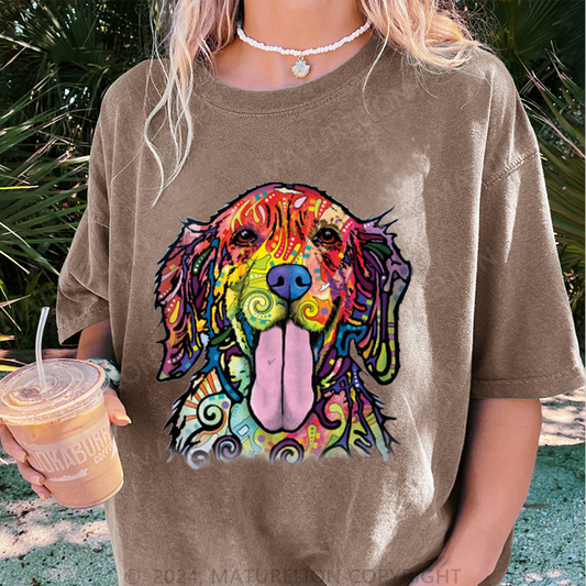 Maturelion Bunter Hund Damen Gewaschene Vintage T-Shirt