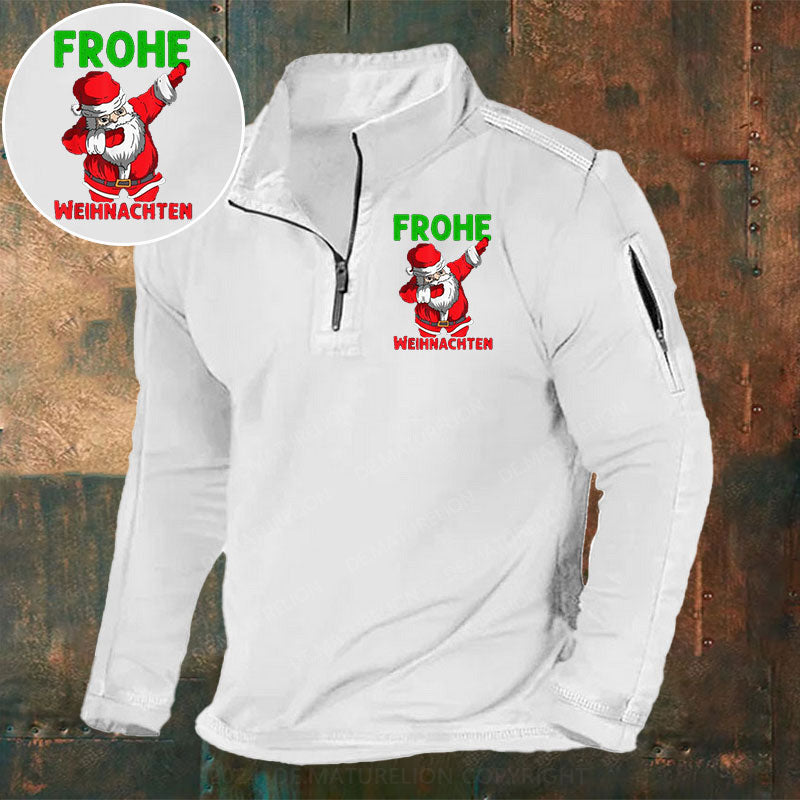 Frohe Weihnachten Stehkragen Reißverschluss Polo Shirt