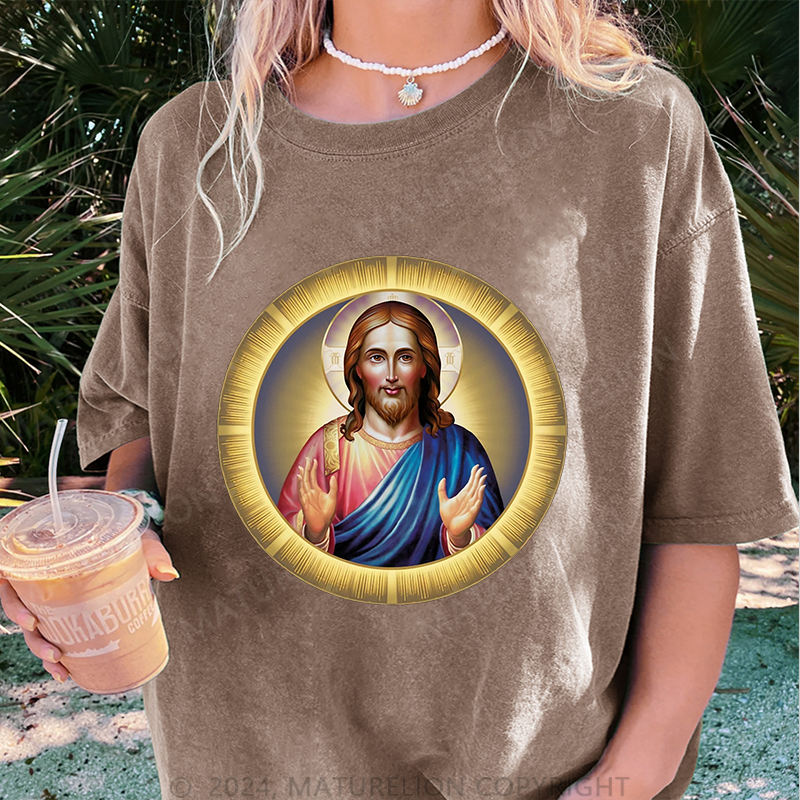Maturelion Christus Damen Gewaschene Vintage T-Shirt