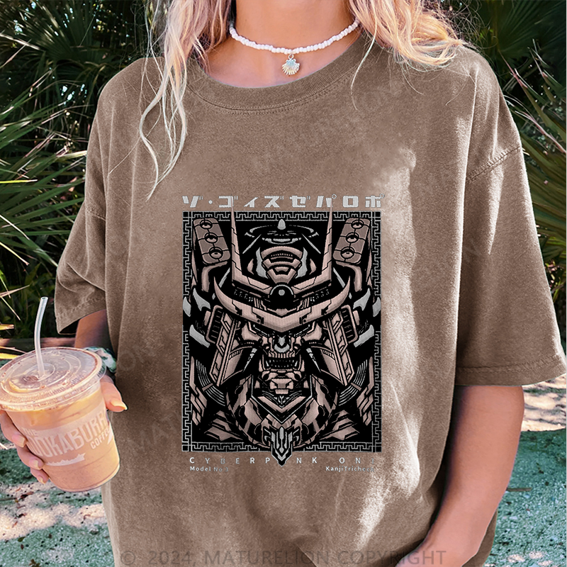 Maturelion Cyber Damen Gewaschene Vintage T-Shirt