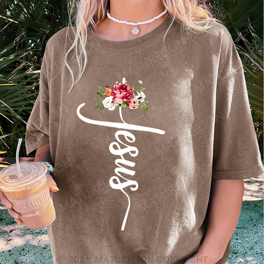 Maturelion Jesus Damen Gewaschene Vintage T-Shirt