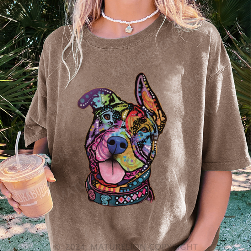 Maturelion Farbiger Hund Damen Gewaschene Vintage T-Shirt