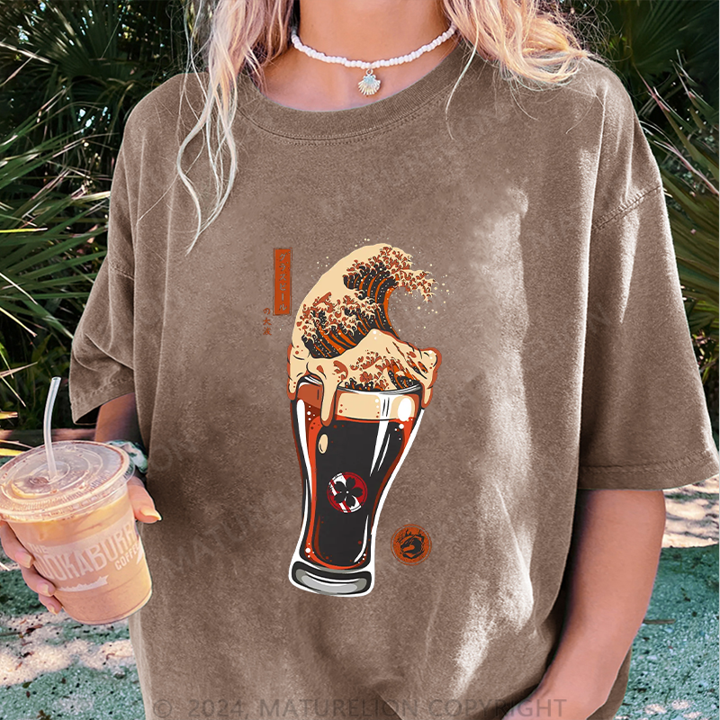Maturelion Japanisches Bier Damen Gewaschene Vintage T-Shirt