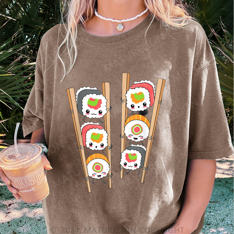 Maturelion Schöne Sushi Damen Gewaschene Vintage T-Shirt