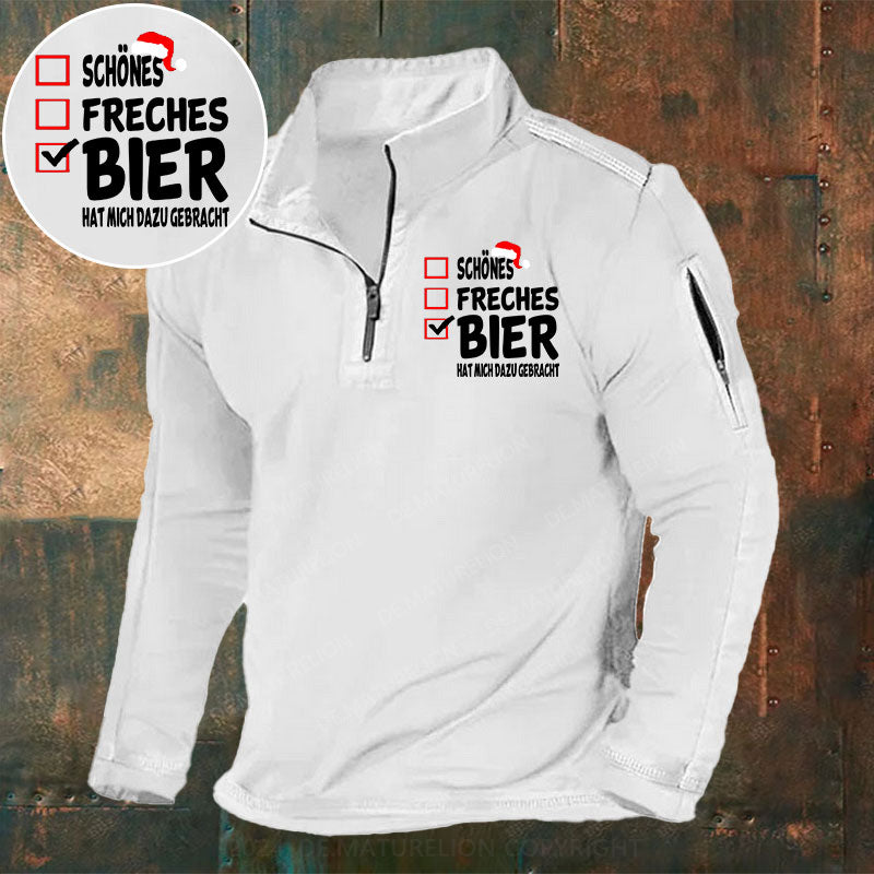 Schönes Freches Bier hat mich dazu gebracht Stehkragen Reißverschluss Polo Shirt