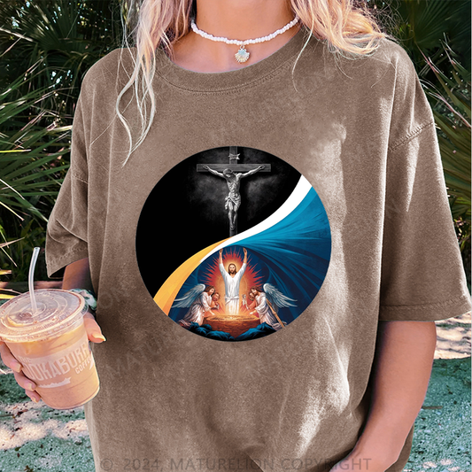 Maturelion Christus Damen Gewaschene Vintage T-Shirt