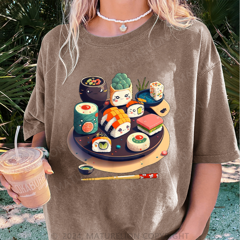 Maturelion Sushi Damen Gewaschene Vintage T-Shirt