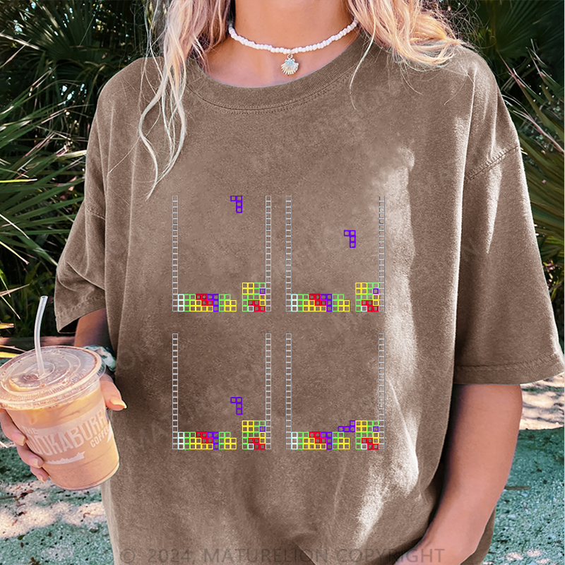 Maturelion Tetris Damen Gewaschene Vintage T-Shirt