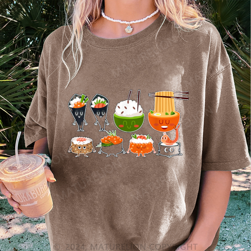 Maturelion Sushi und Ramen Damen Gewaschene Vintage T-Shirt