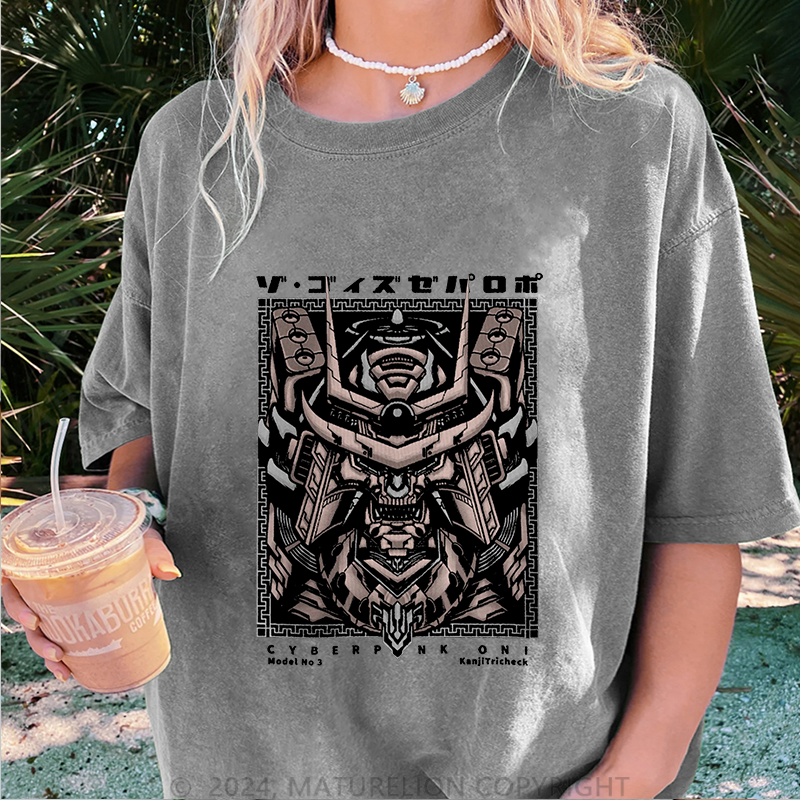 Maturelion Cyber Damen Gewaschene Vintage T-Shirt