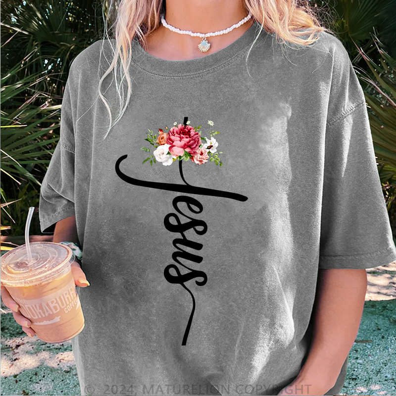 Maturelion Jesus Damen Gewaschene Vintage T-Shirt