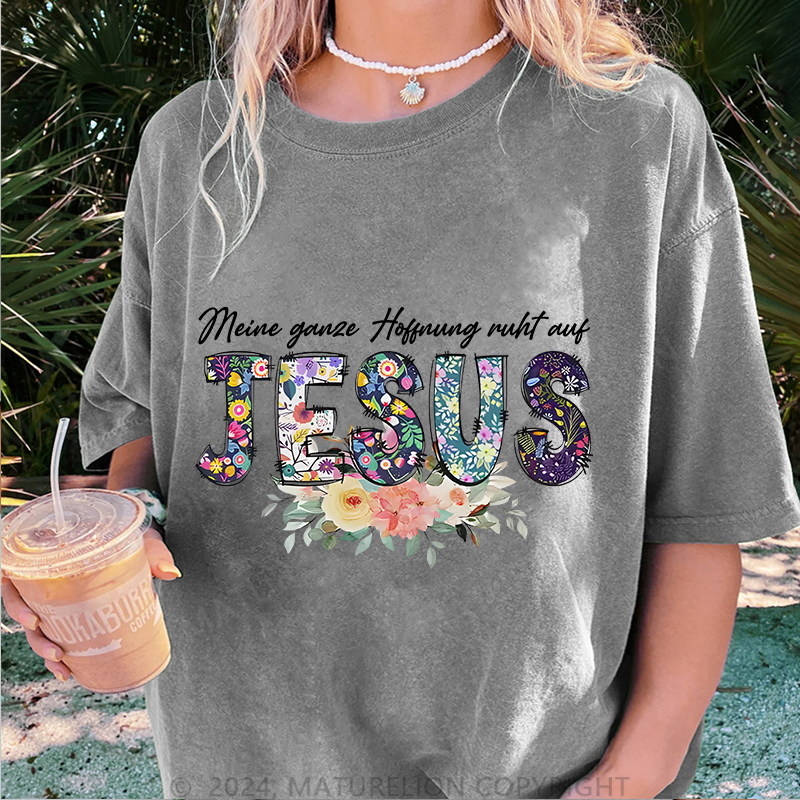 Maturelion Jesus Damen Gewaschene Vintage T-Shirt