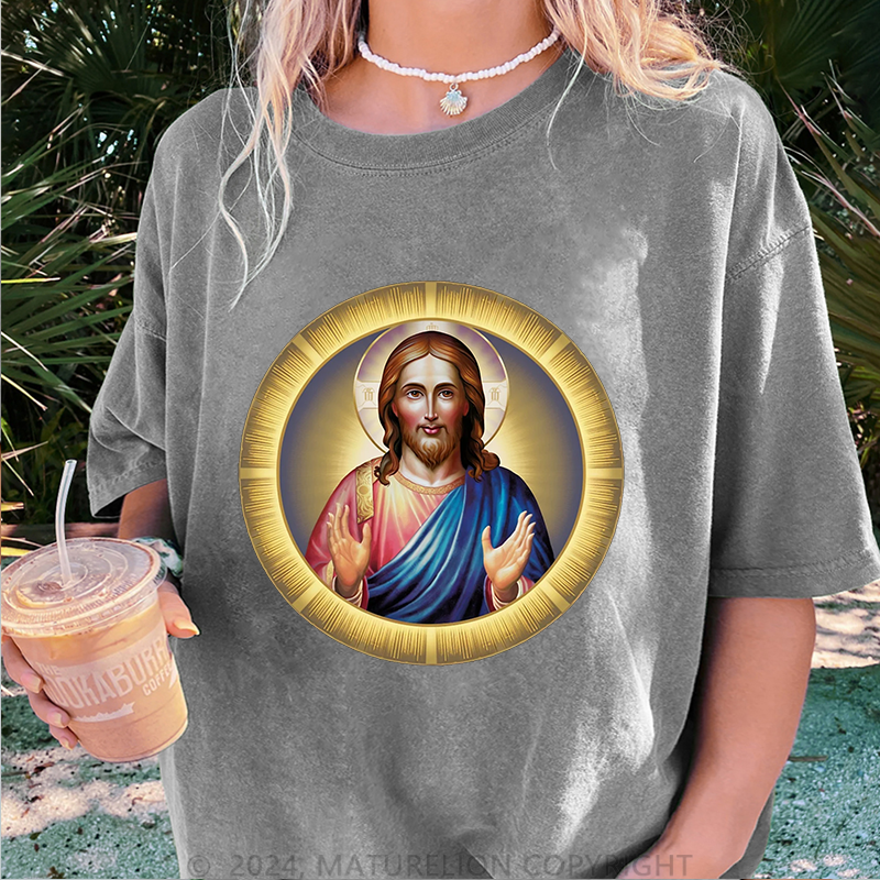 Maturelion Christus Damen Gewaschene Vintage T-Shirt