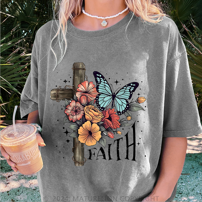 Maturelion Glaube Damen Gewaschene Vintage T-Shirt