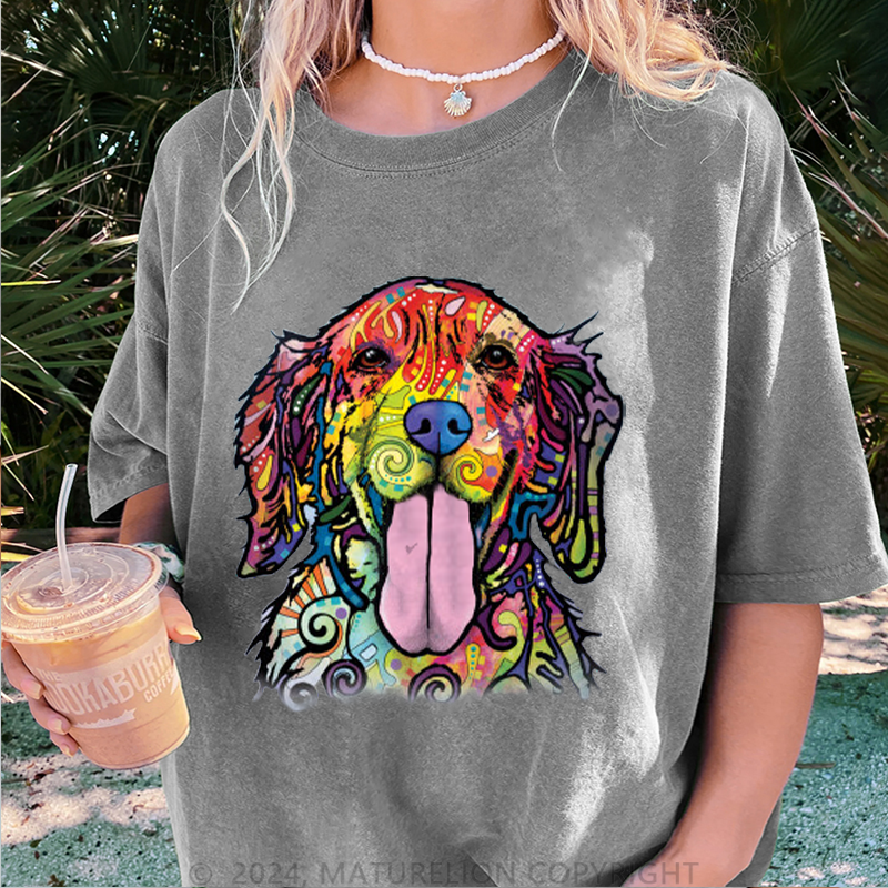 Maturelion Bunter Hund Damen Gewaschene Vintage T-Shirt