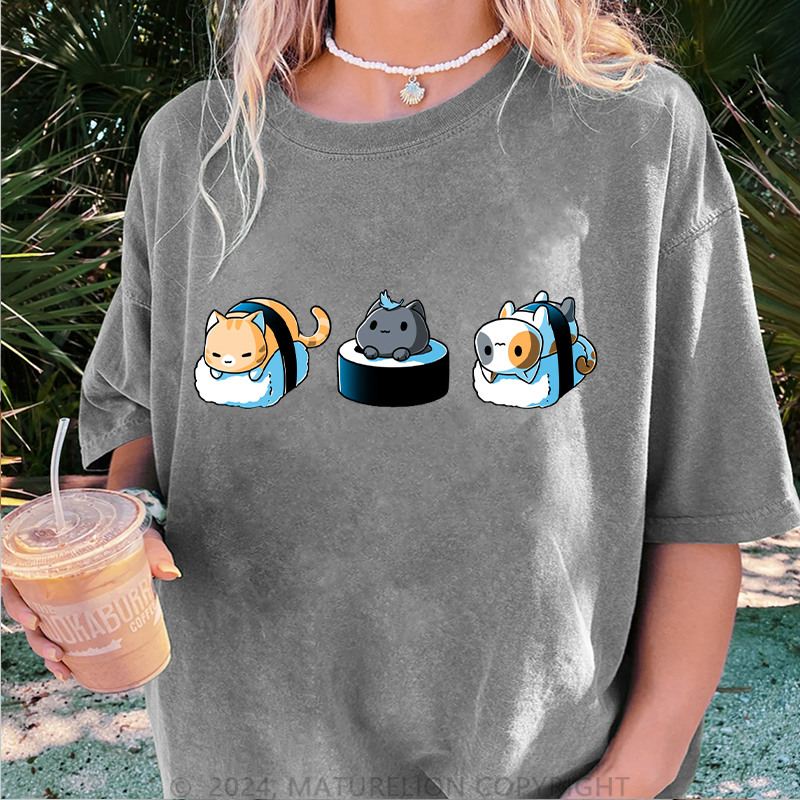 Maturelion Schönes Sushi Damen Gewaschene Vintage T-Shirt