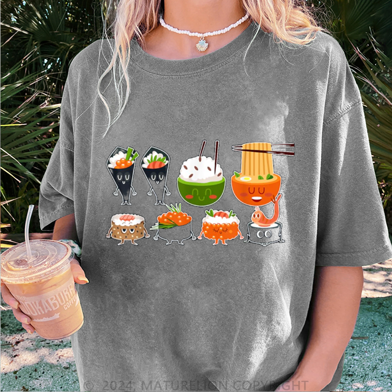 Maturelion Sushi und Ramen Damen Gewaschene Vintage T-Shirt