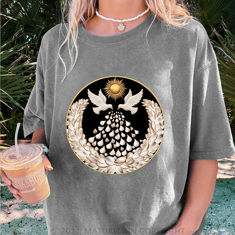 Maturelion Friedenstaube Damen Gewaschene Vintage T-Shirt