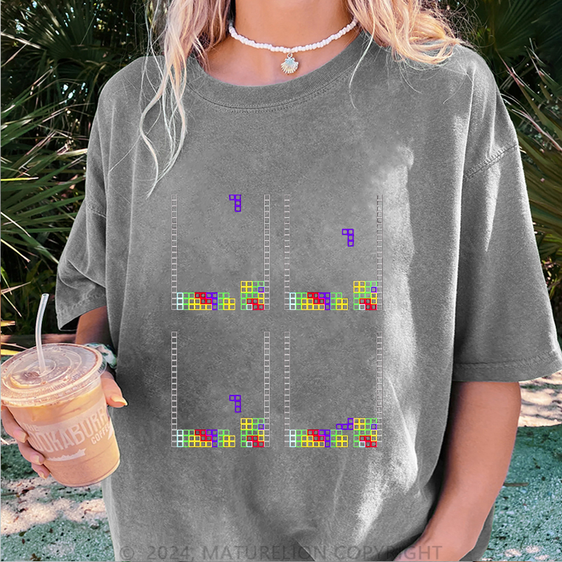 Maturelion Tetris Damen Gewaschene Vintage T-Shirt