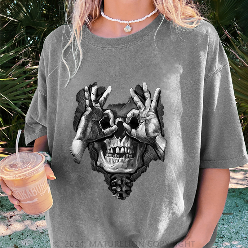 Maturelion Skelett Damen Gewaschene Vintage T-Shirt