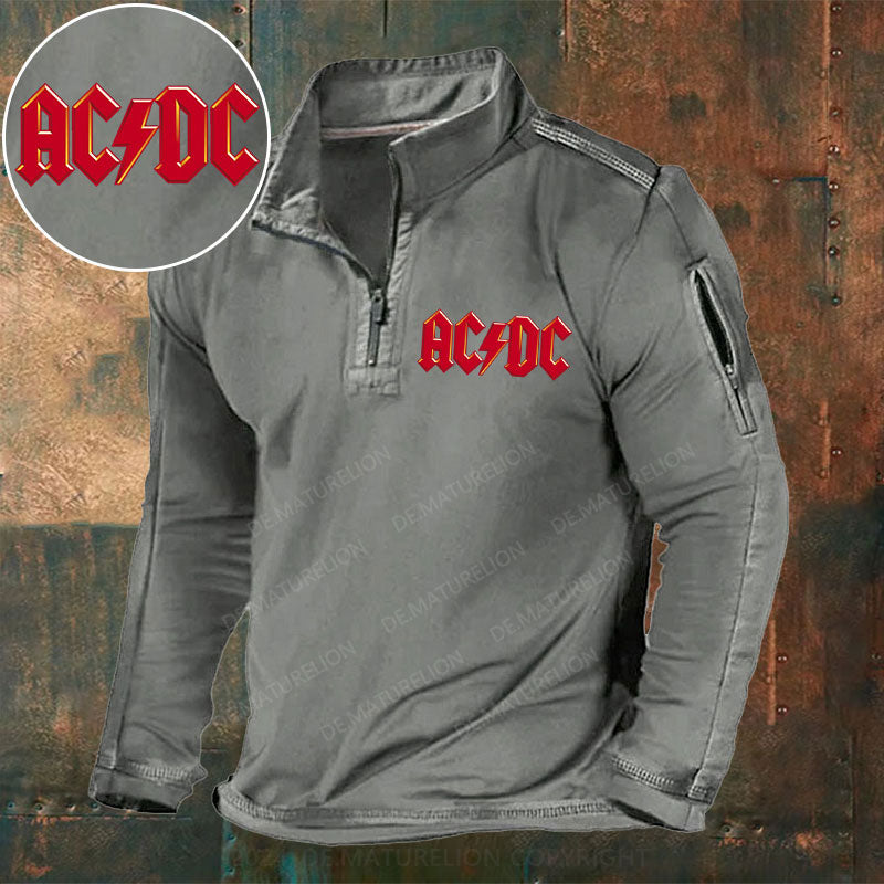 ACDC Rock Band Stehkragen Reißverschluss Polo Shirt