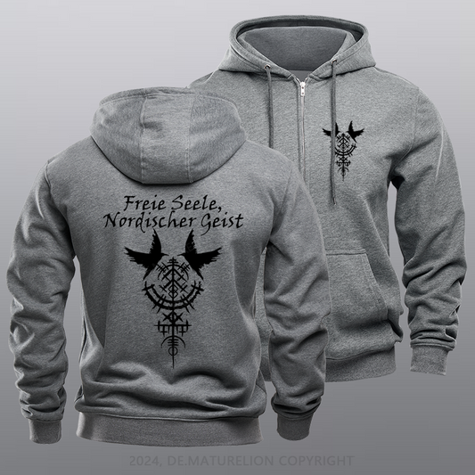 Maturelion Freie Seele Reißverschluss Hoodie