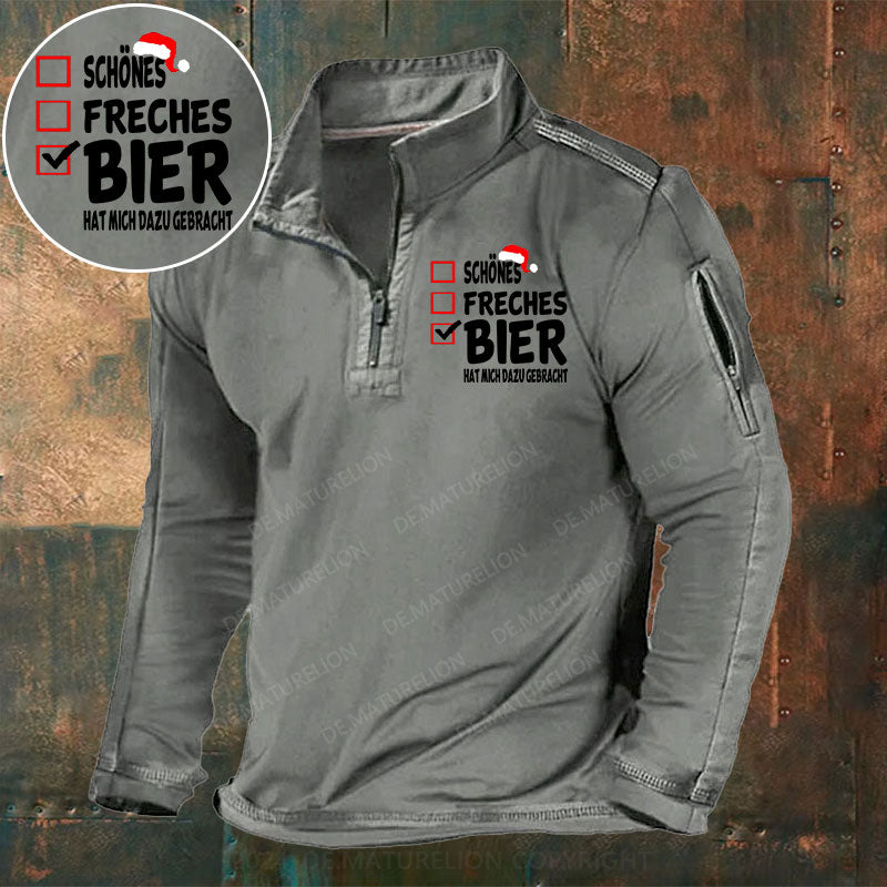 Schönes Freches Bier hat mich dazu gebracht Stehkragen Reißverschluss Polo Shirt