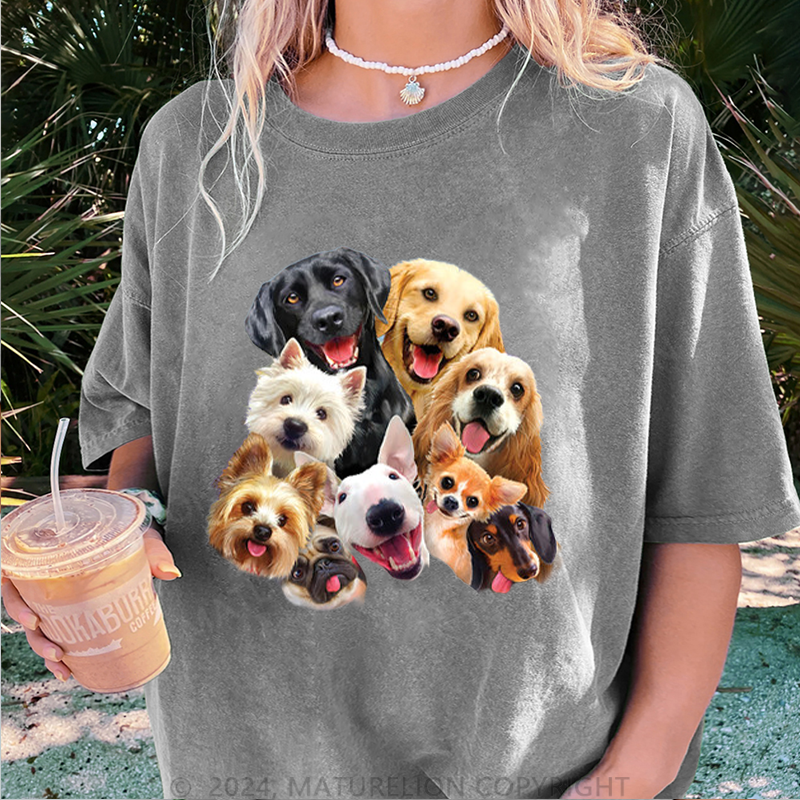 Maturelion Süße Hunde Damen Gewaschene Vintage T-Shirt