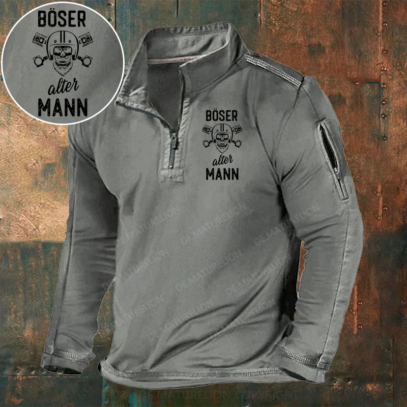 Böser alter Mann Stehkragen Reißverschluss Polo Shirt