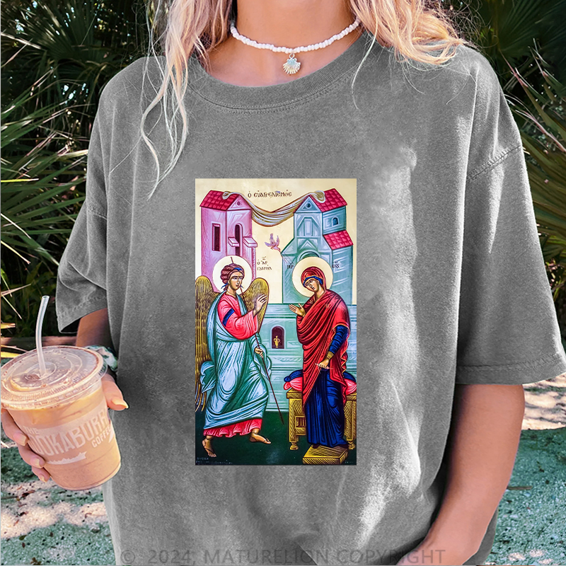 Maturelion Christus Damen Gewaschene Vintage T-Shirt