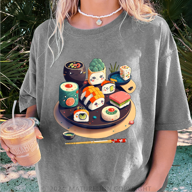 Maturelion Sushi Damen Gewaschene Vintage T-Shirt