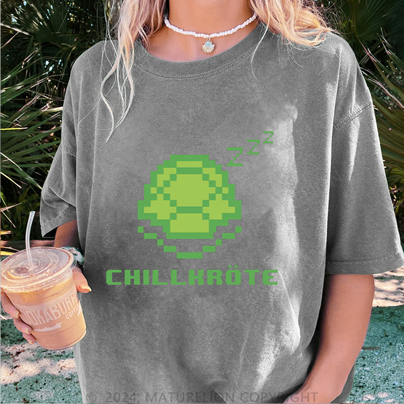 Maturelion Chillkröte Damen Gewaschene Vintage T-Shirt