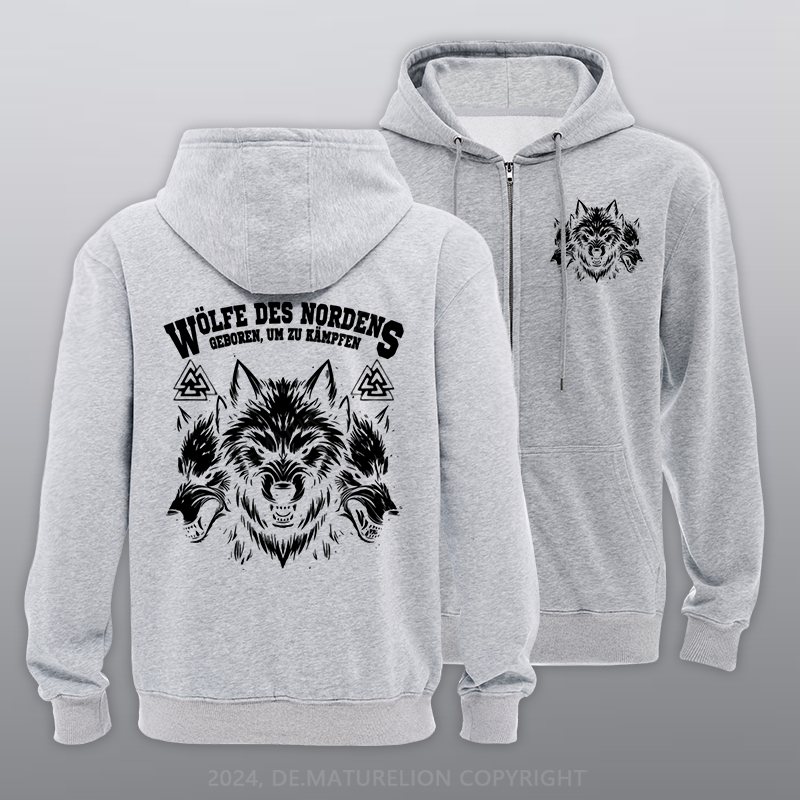 Maturelion Wölfe des Nordens Reißverschluss Hoodie