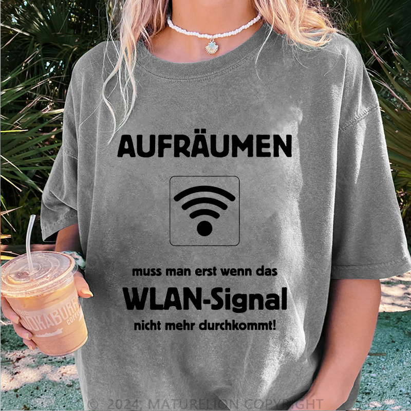 Maturelion Aufräumen WLAN Damen Gewaschene Vintage T-Shirt