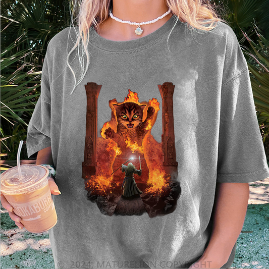 Maturelion Wütende Katze Damen Gewaschene Vintage T-Shirt