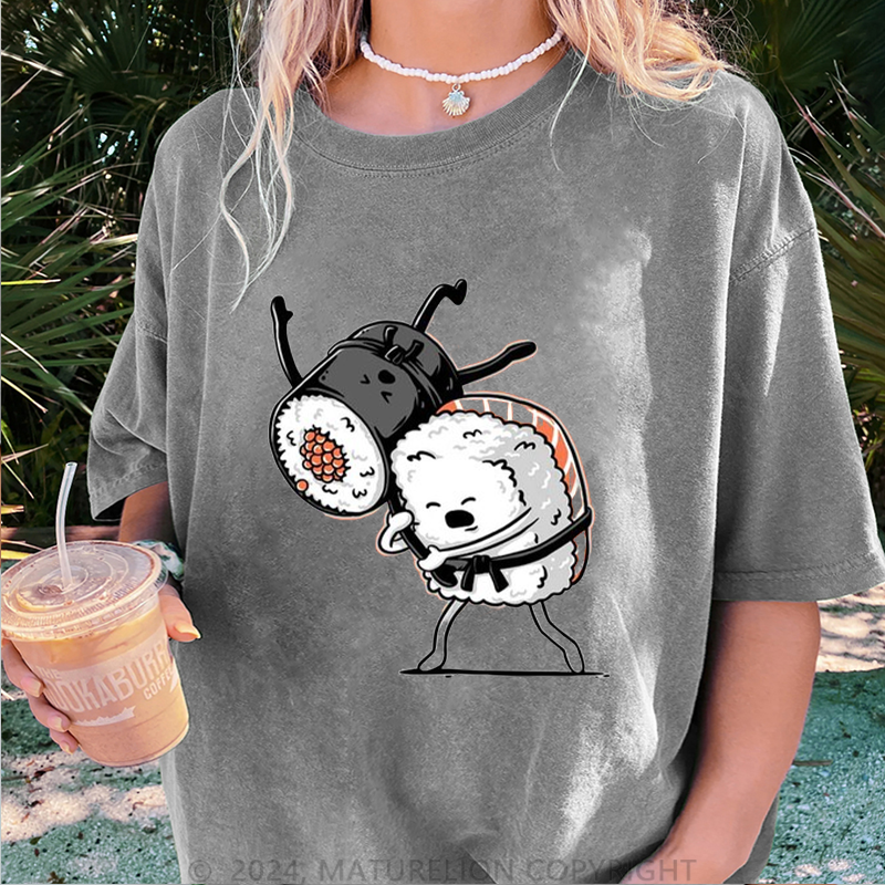 Maturelion Sushi Damen Gewaschene Vintage T-Shirt
