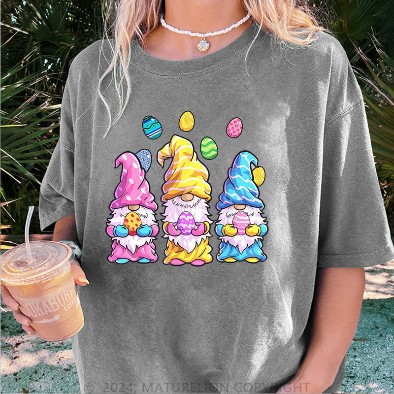 Maturelion Bunt Zwerg und bunt Ostereier Damen Gewaschene Vintage T-Shirt