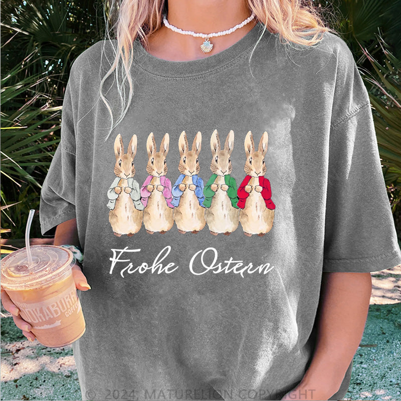 Maturelion Frohe Ostern Damen Gewaschene Vintage T-Shirt